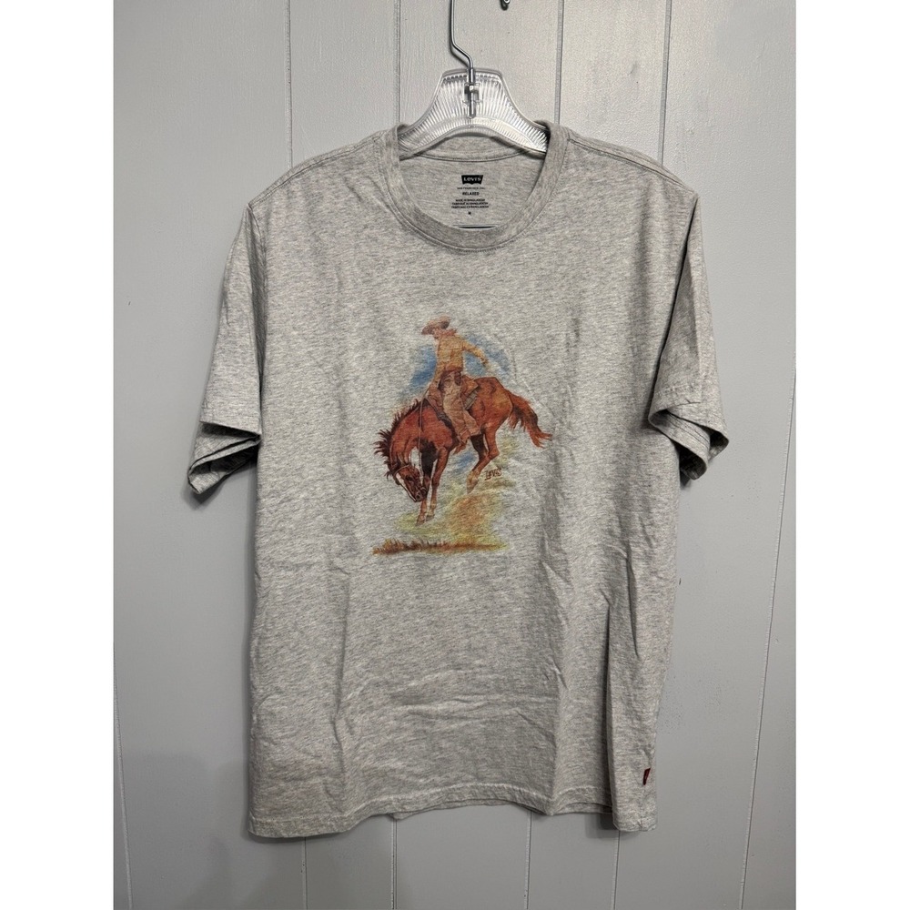 Levi's Mens Gray Relaxed Fit Cowboy Graphic Cotton T-Shirt Size M